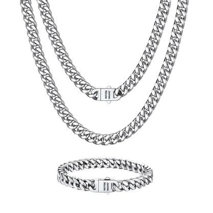 Custom Engravable Cuban Chain Necklace & Bracelet Set 7MM