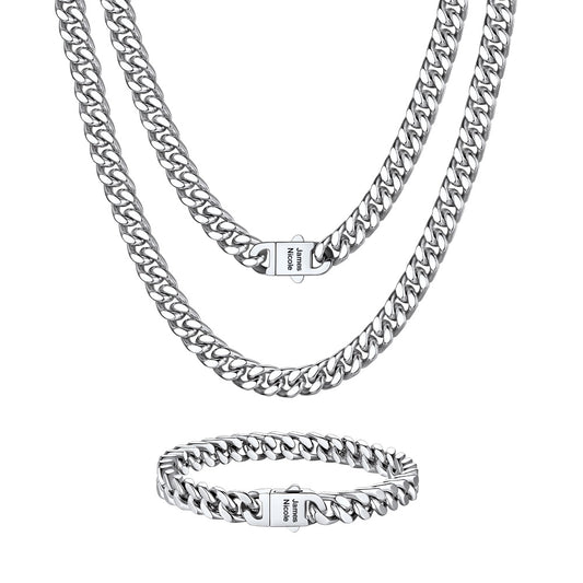 Custom Engravable Cuban Chain Necklace & Bracelet Set 7MM