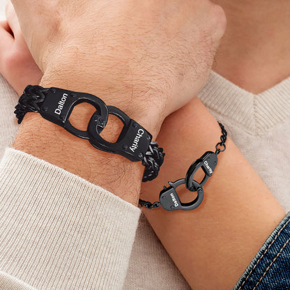 Custom Engravable Handcuff Chain Bracelet for Couples