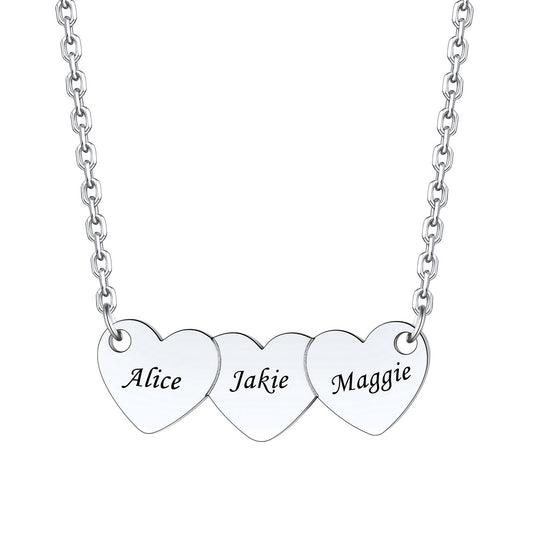 Custom Engraved 1-5 Hearts Name Necklace for Women