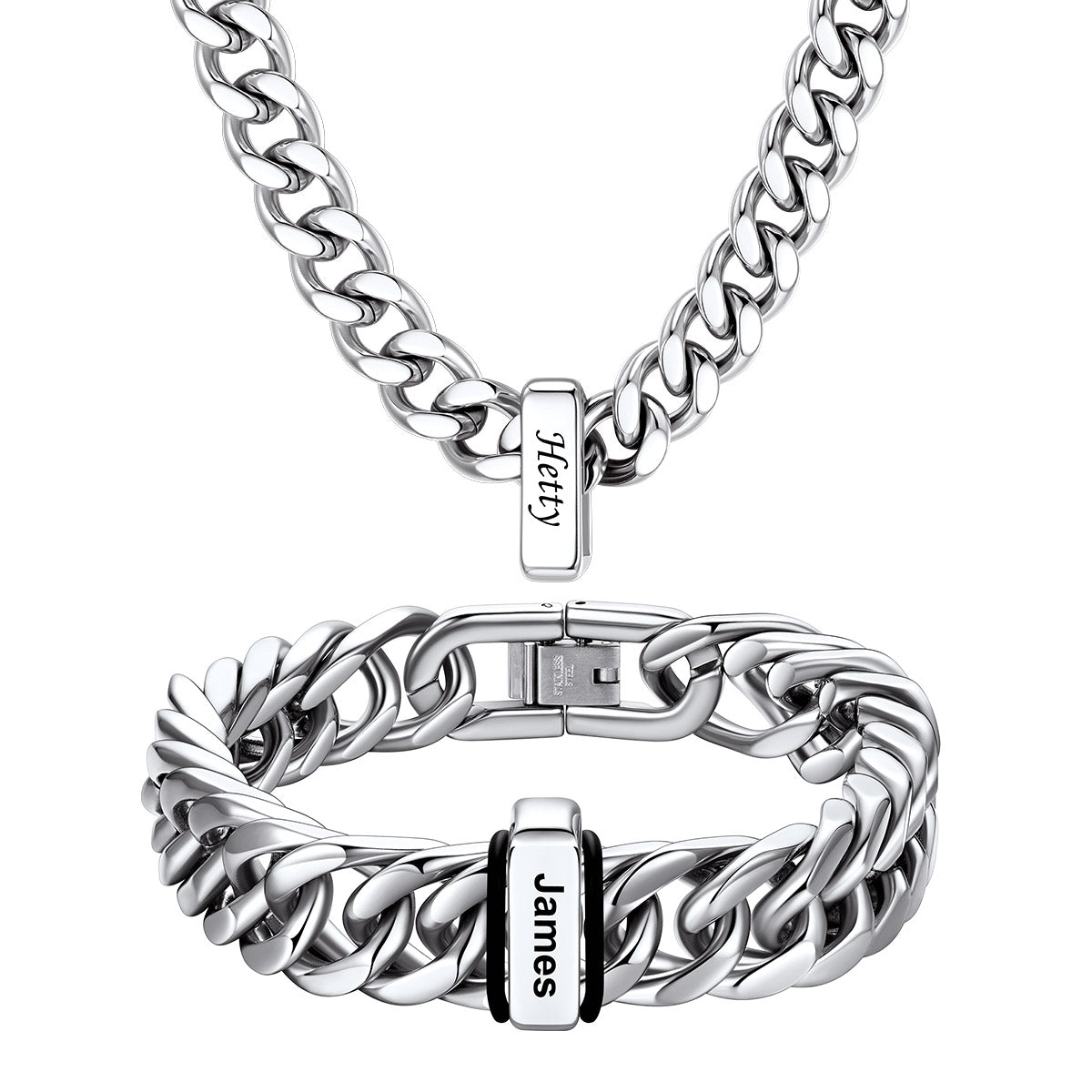 Custom Engraved  1 Name Cuban Link Necklace & Bracelet Set
