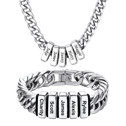 Custom Engraved  5 Names Cuban Link Necklace & Bracelet Set
