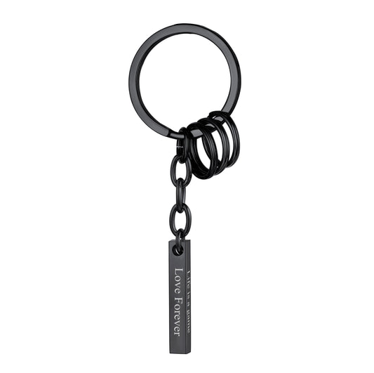 Custom Engraved Bar Keychain Black Plated