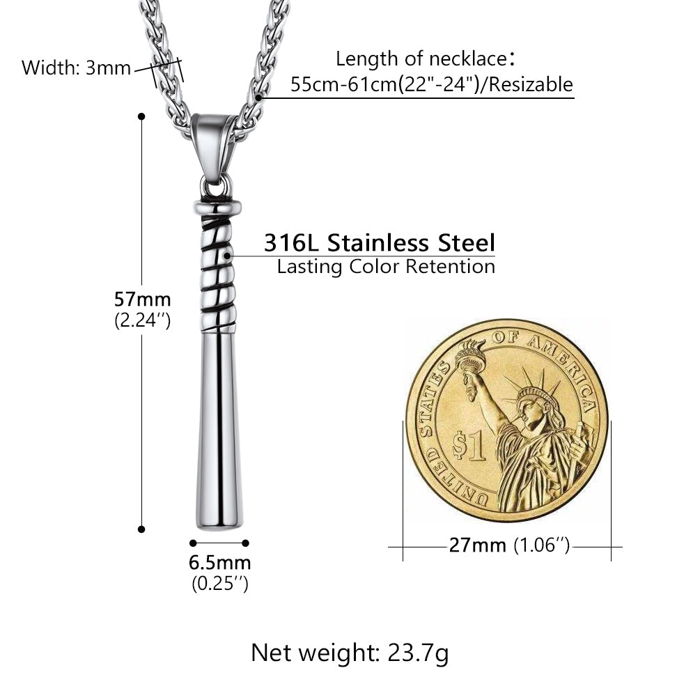 Custom Engraved Baseball Bat Necklace Dimension, Durable