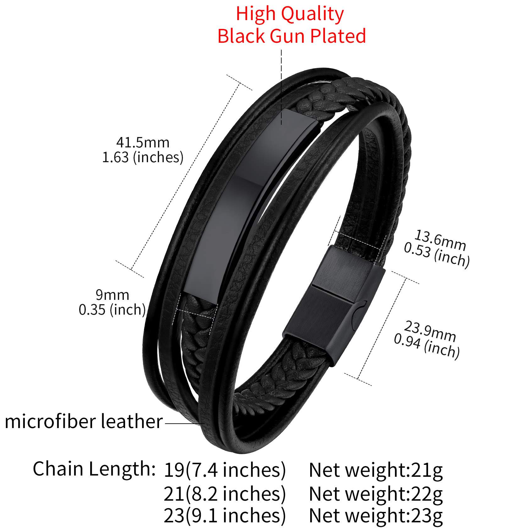 Custom Engraved Braided Leather Bracelet Dimension, Durable