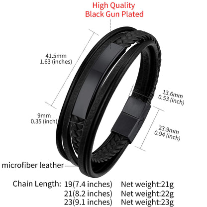 Custom Engraved Braided Leather Bracelet Dimension, Durable