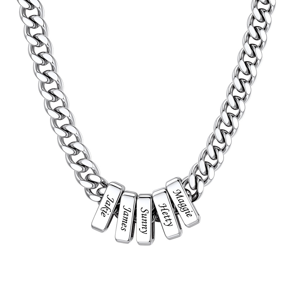 Custom Engraved Charm Multi Name Cuban Link Necklace