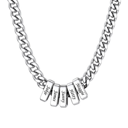 Custom Engraved Charm Multi Name Cuban Link Necklace