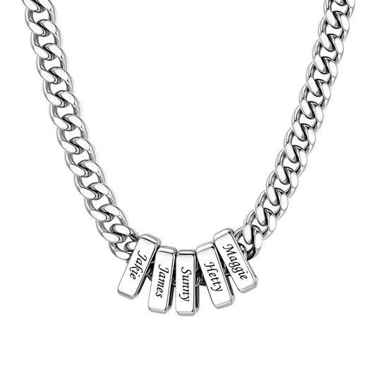 Custom Engraved Charm Multi Name Cuban Link Necklace