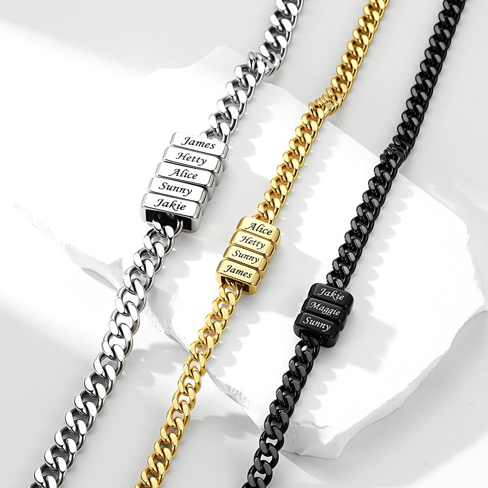 Custom Engraved Charm Multi Name Cuban Link Necklace in different color
