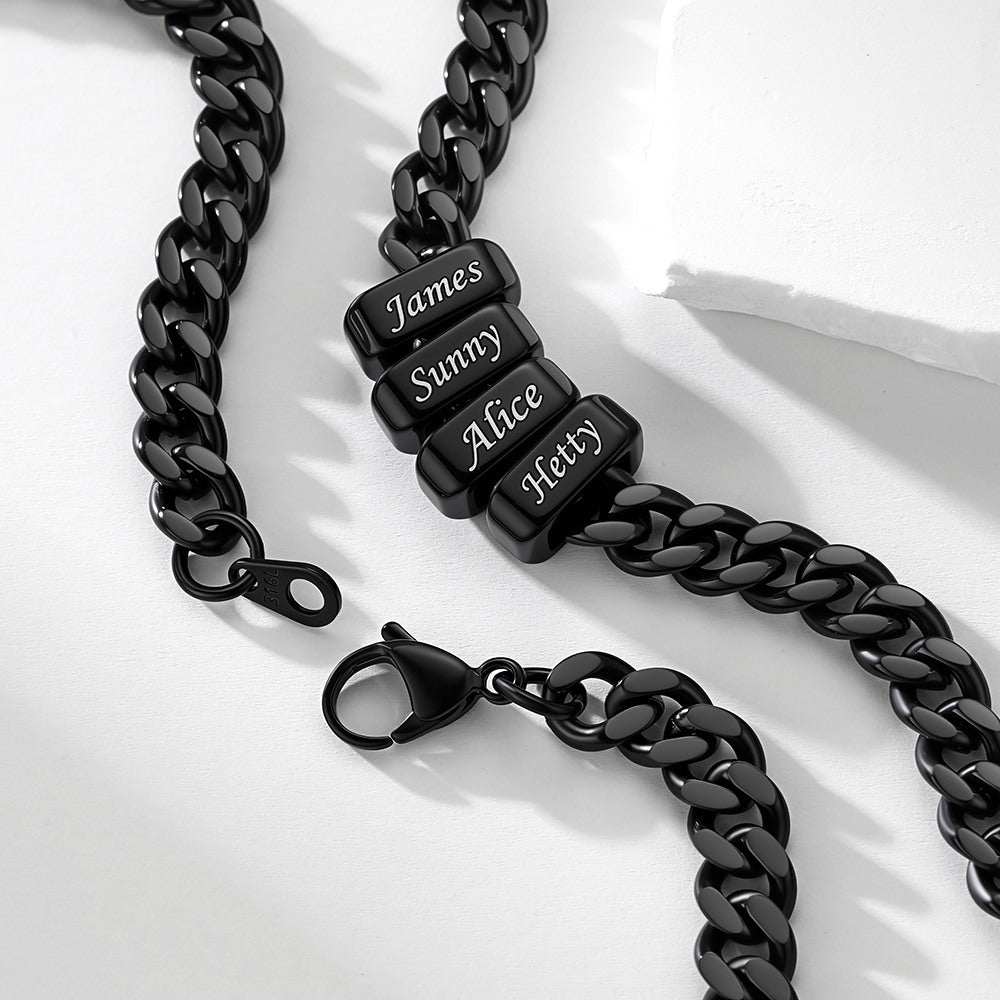 Custom Engraved Charm Multi Name Cuban Link Necklace in gold plated