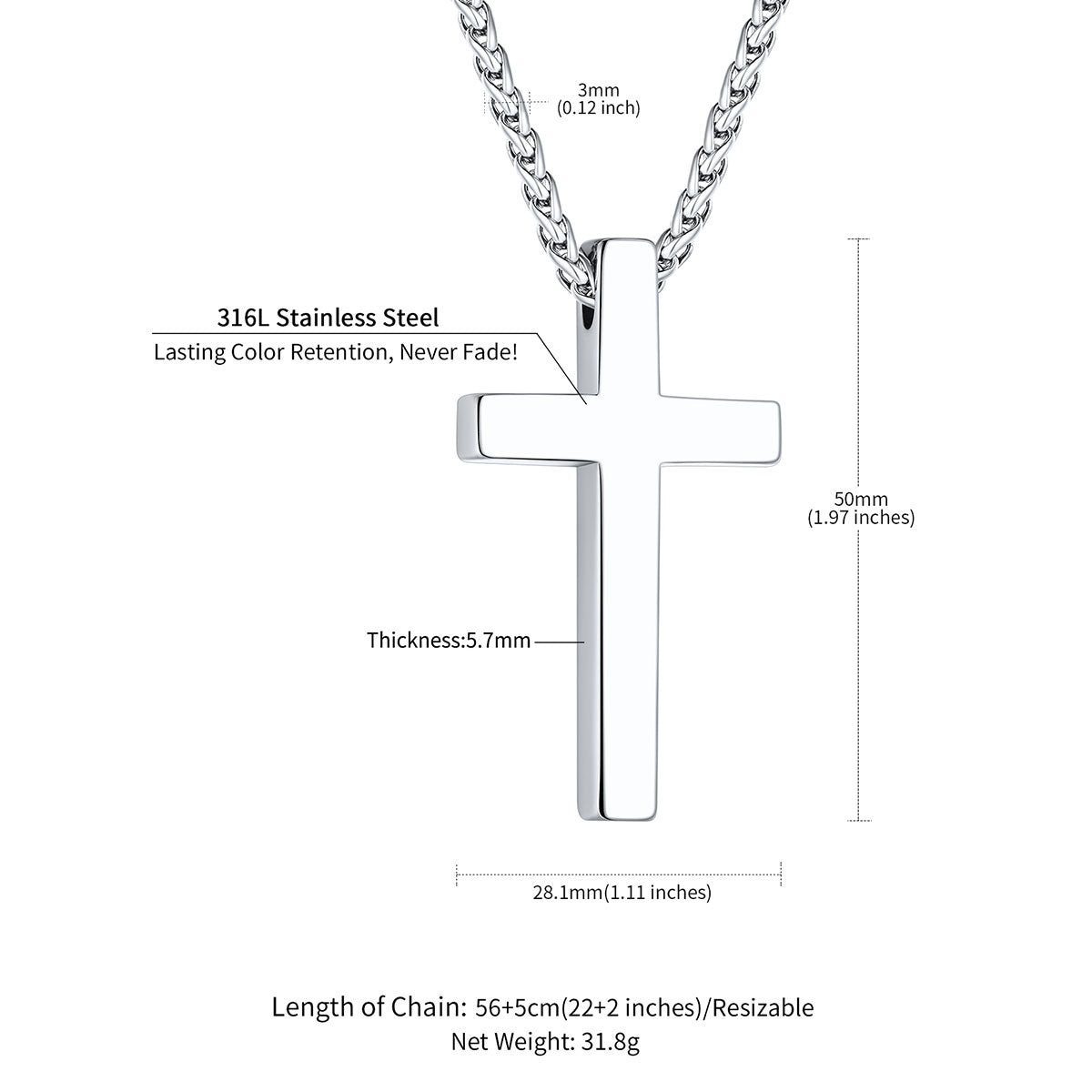 Custom Engraved Cross Necklace Dimension, Durable, Solid