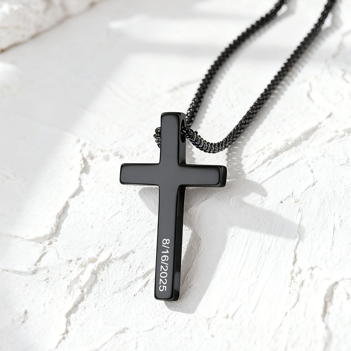 Custom Engraved Cross Necklace in Black Plated