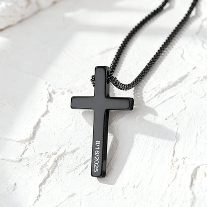 Custom Engraved Cross Necklace in Black Plated