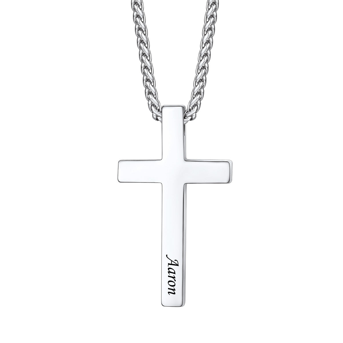 Custom Engraved Cross Necklace in Stainless Steel