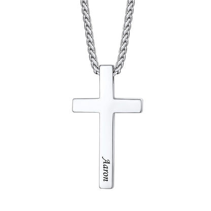 Custom Engraved Cross Necklace in Stainless Steel