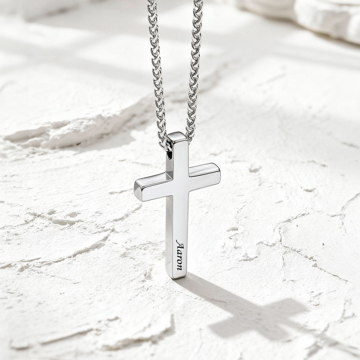 Custom Engraved Cross Necklace in Steel