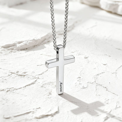 Custom Engraved Cross Necklace in Steel