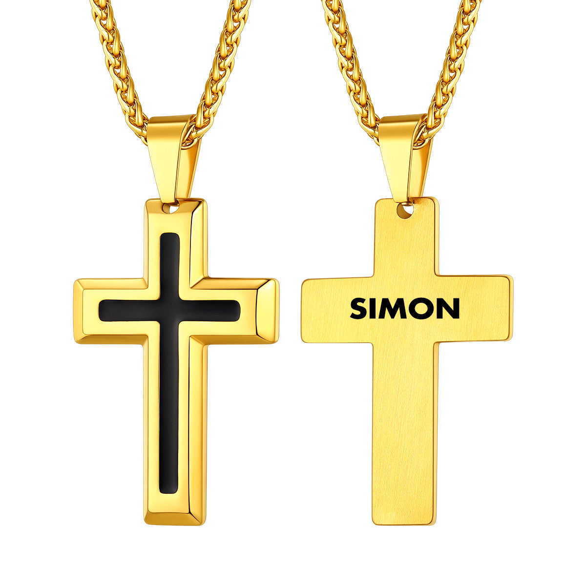 Custom Engraved Dripping Oil Cross Necklace Gold Plated