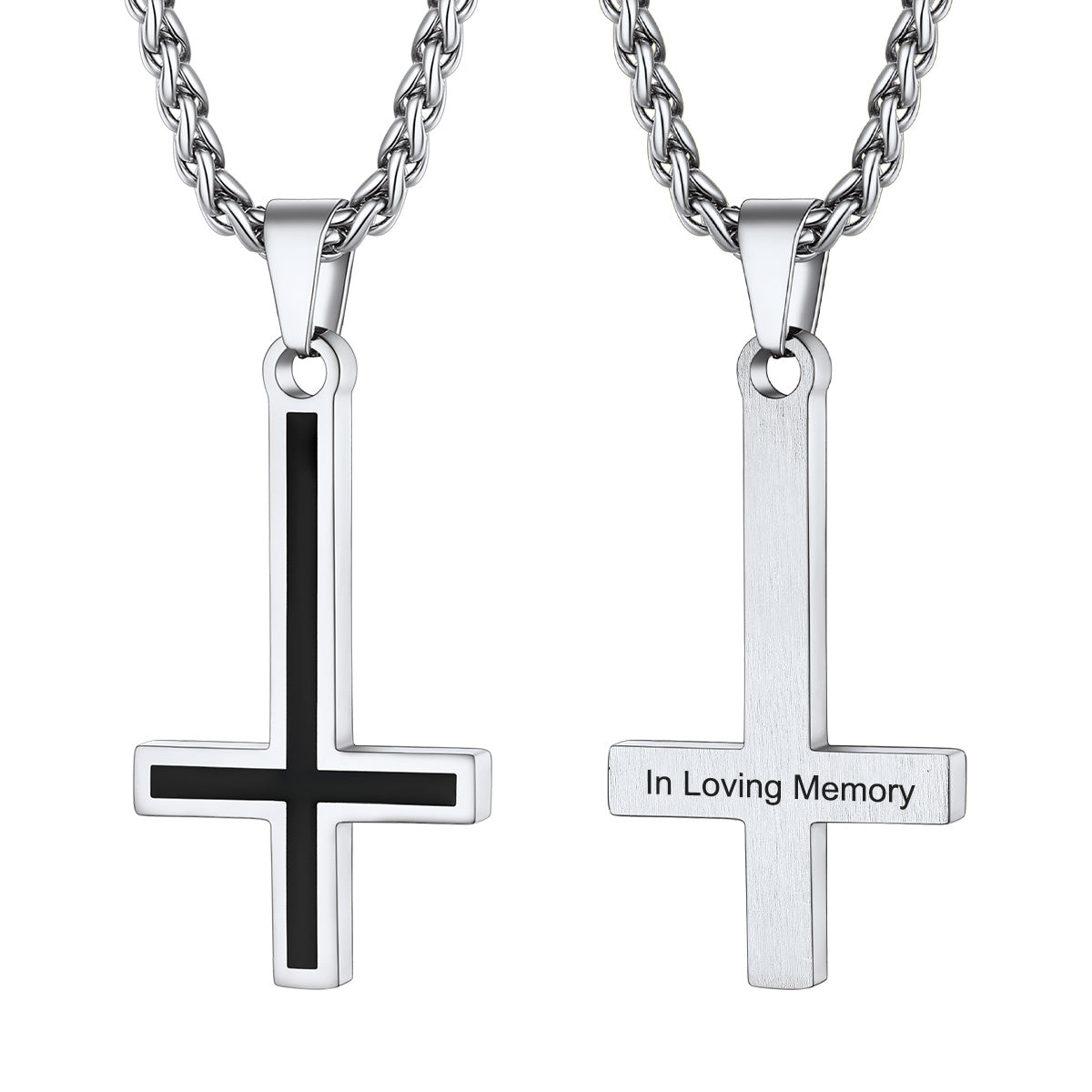 Custom Engraved Enamel Inverted Cross Necklace
