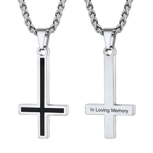 Custom Engraved Enamel Inverted Cross Necklace
