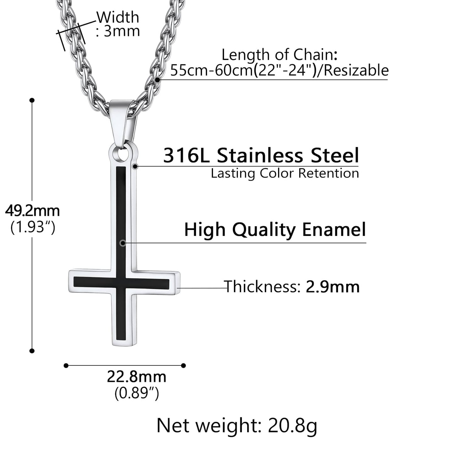 Custom Engraved Enamel Inverted Cross Necklace Dimension, Durable