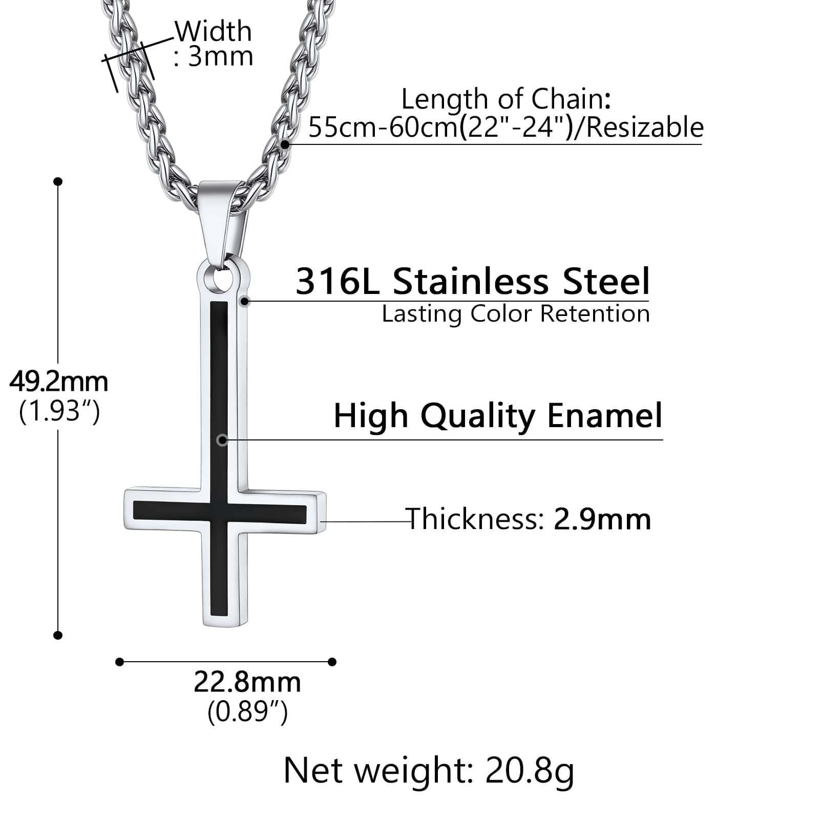 Custom Engraved Enamel Inverted Cross Necklace Dimension, Durable