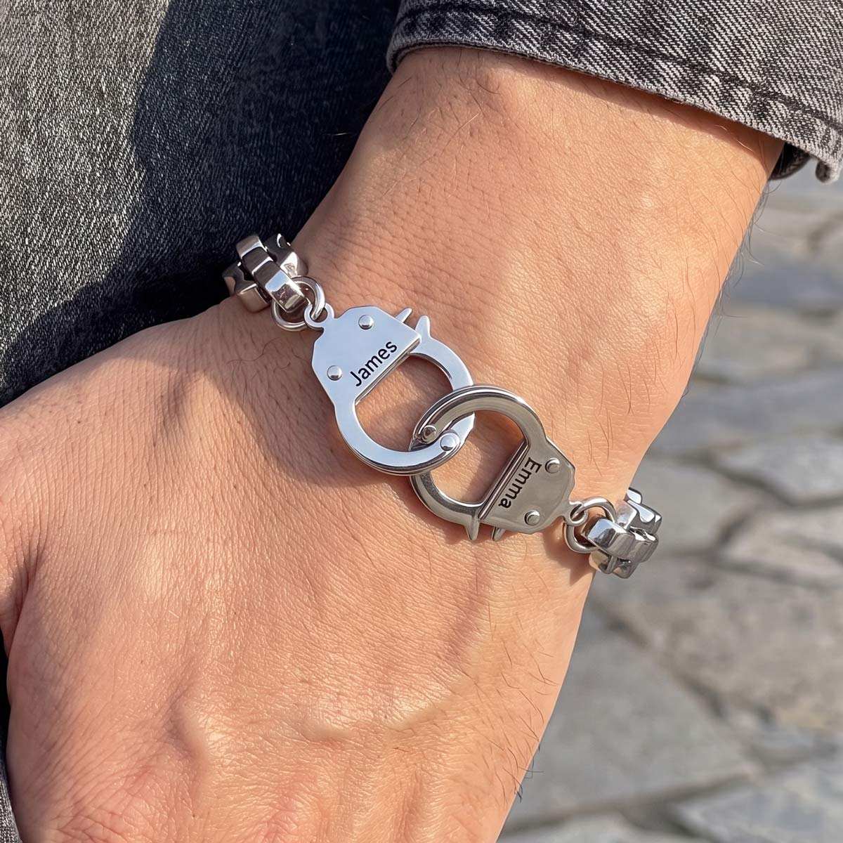 Custom Engraved Handcuff Bamboo Link Bracelet