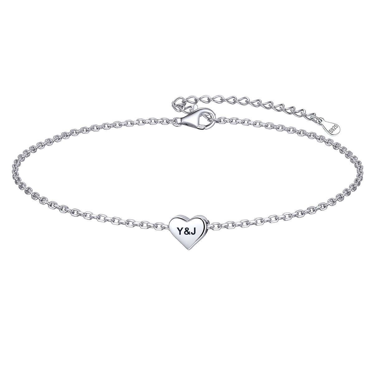 Custom Engraved Heart Anklets 925 Sterling