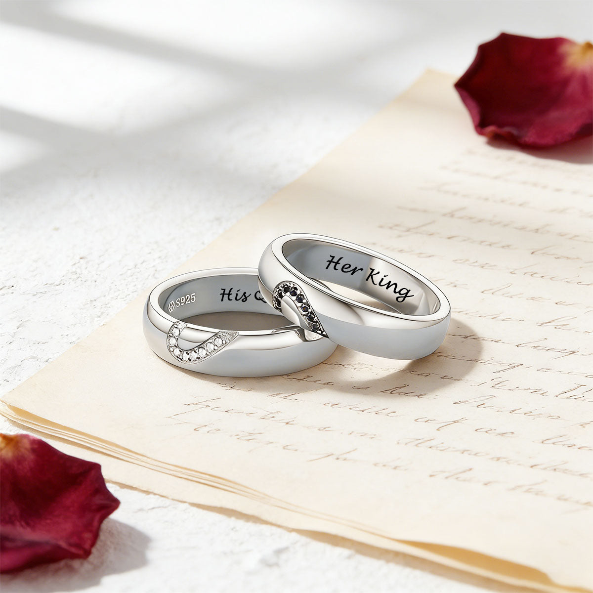 Custom Engraved Heart Matching Moissanite Promise Rings