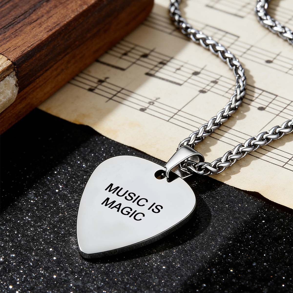 Custom Engraved Hip Hop Punk Guitar Pick Necklace