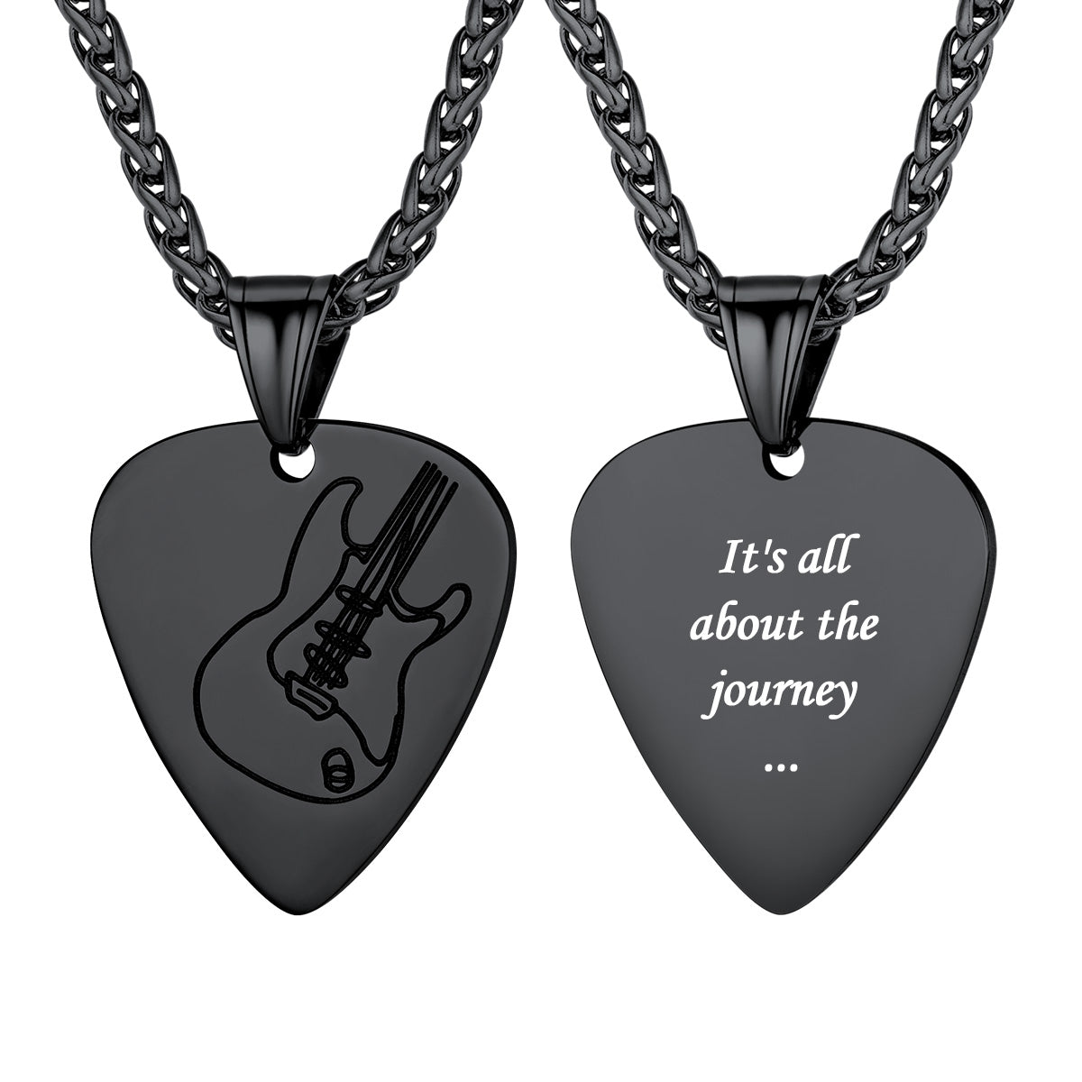 Custom Engraved Hip Hop Punk Guitar Pick Necklace Black Plated