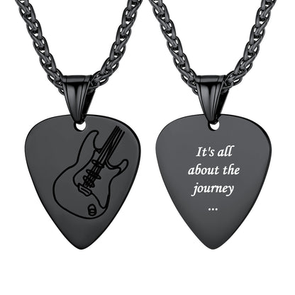 Custom Engraved Hip Hop Punk Guitar Pick Necklace Black Plated