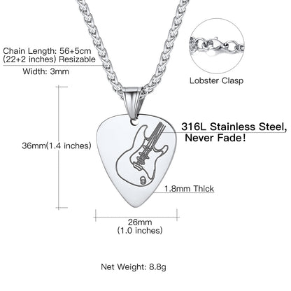 Custom Engraved Hip Hop Punk Guitar Pick Necklace Dimension, Durable, Solid