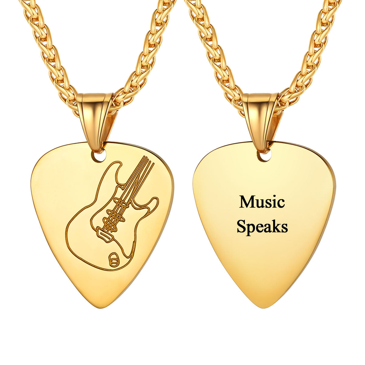 Custom Engraved Hip Hop Punk Guitar Pick Necklace Gold Plated