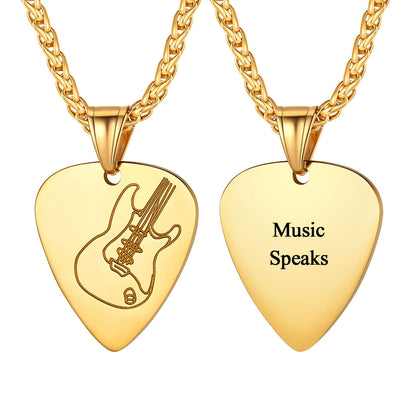 Custom Engraved Hip Hop Punk Guitar Pick Necklace Gold Plated