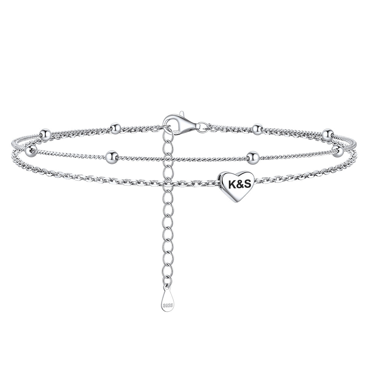 Custom Engraved Layered Heart Anklets in 925 Sterling Silver