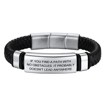 Custom Engraved Leather Braided Bracelet for Men