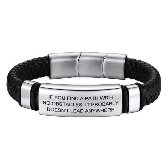 Custom Engraved Leather Braided Bracelet for Men