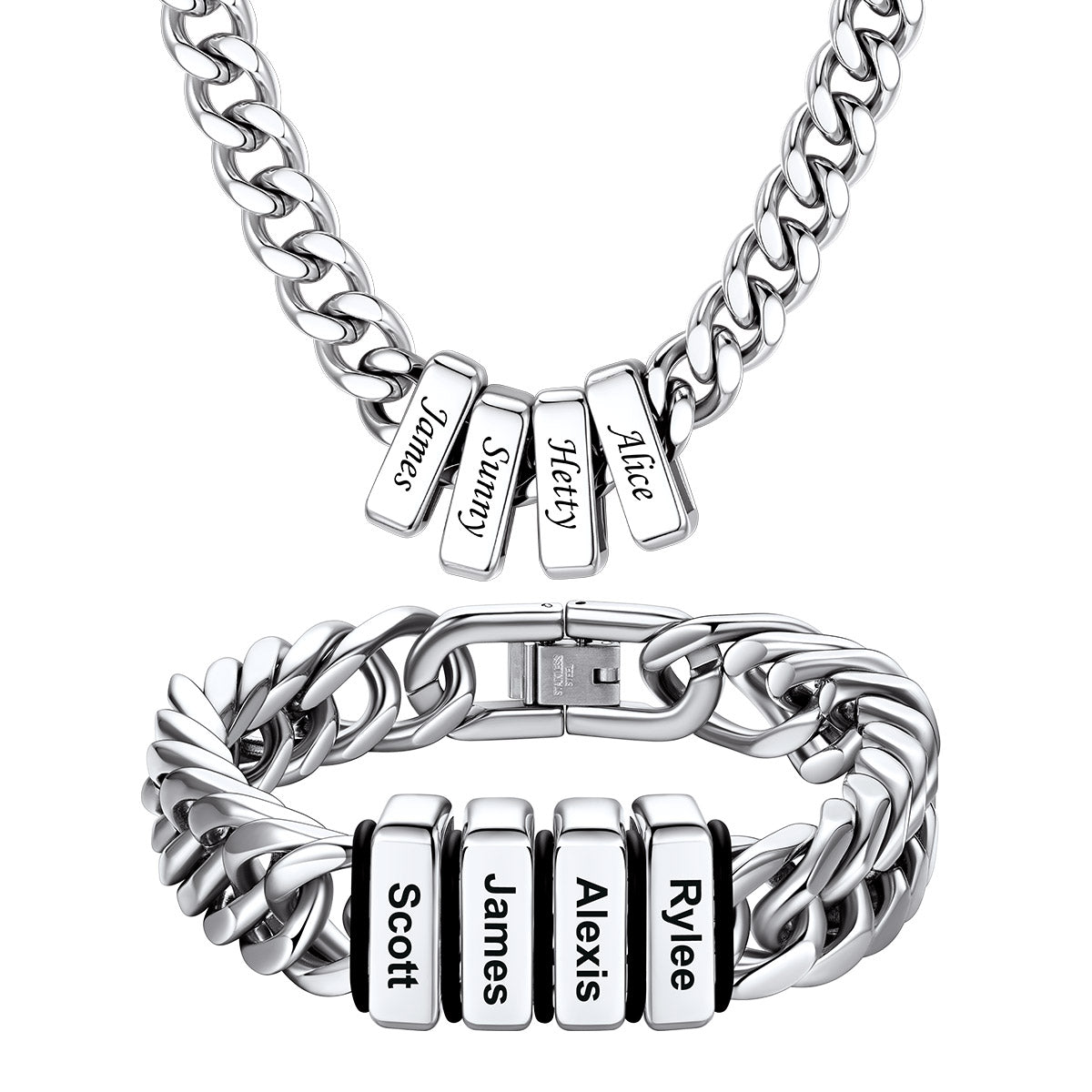 Custom Engraved Multi-Name Cuban Link Necklace & Bracelet Set