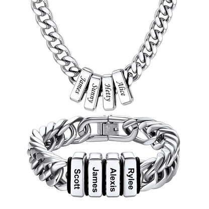 Custom Engraved Multi-Name Cuban Link Necklace & Bracelet Set