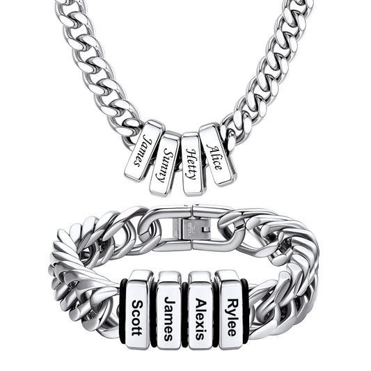 Custom Engraved Multi-Name Cuban Link Necklace & Bracelet Set