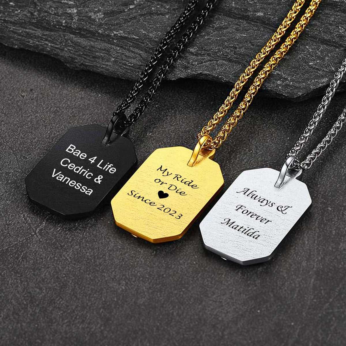 Custom Engraved Picture Skull Octagonal Dog Tag Necklace