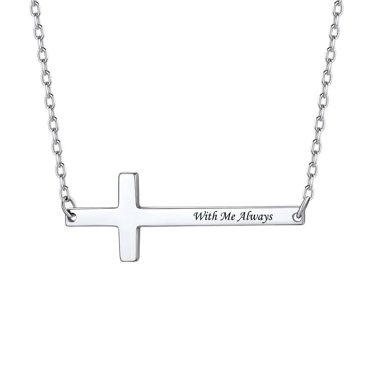 Custom Engraved Sideways Cross Necklace in 925 Sterling Silver