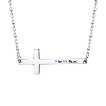 Custom Engraved Sideways Cross Necklace in 925 Sterling Silver