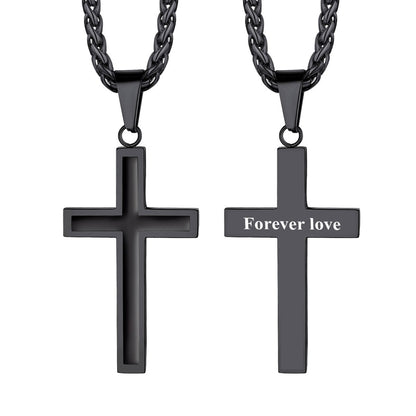 Custom Engraved Simple Enamel Cross Necklace Black Plated