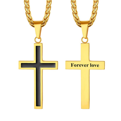 Custom Engraved Simple Enamel Cross Necklace Gold Plated