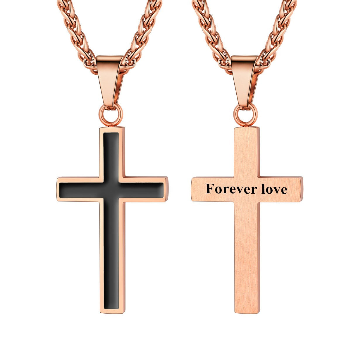 Custom Engraved Simple Enamel Cross Necklace Rose Gold Plated