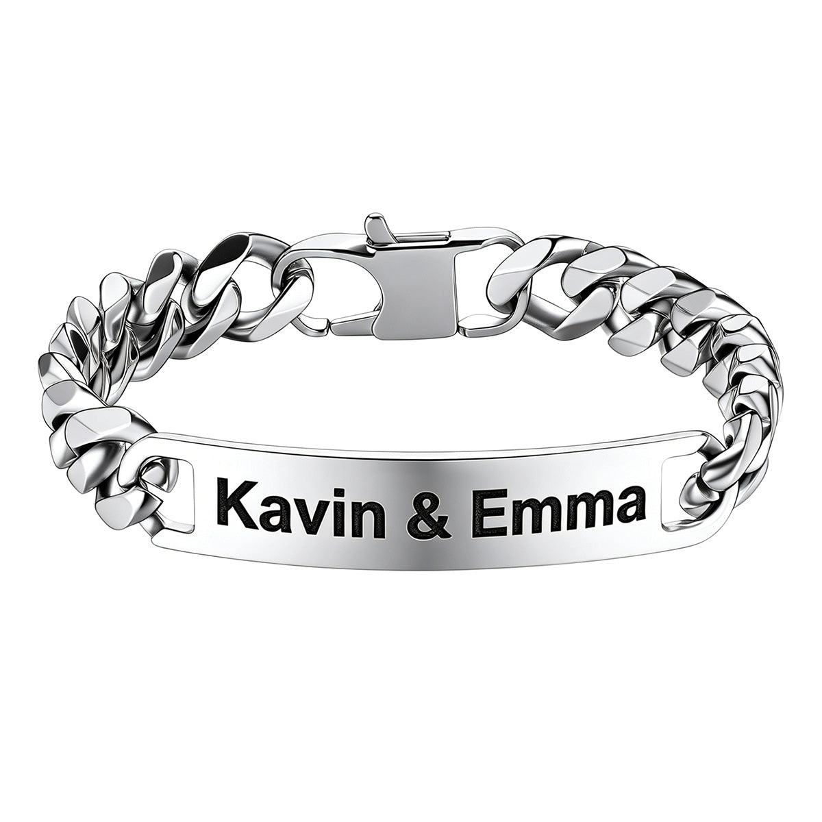 Custom Engraved Text Bar Chain Bracelet for Men