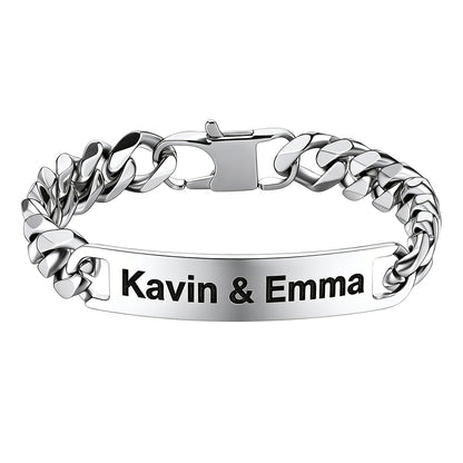 Custom Engraved Text Bar Chain Bracelet for Men